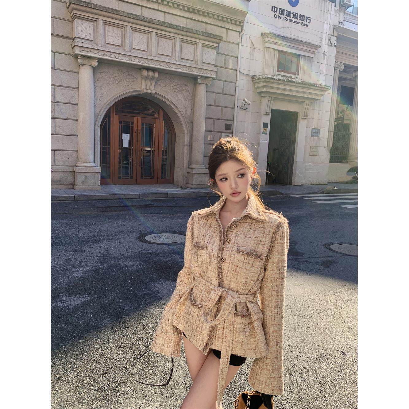 富家千金感外套女秋冬2025新款时尚高级感气质小香风编织翻领上衣