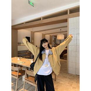 宅女家设计感撞色格子气质宽松长袖外套女秋季显瘦百搭减龄上衣