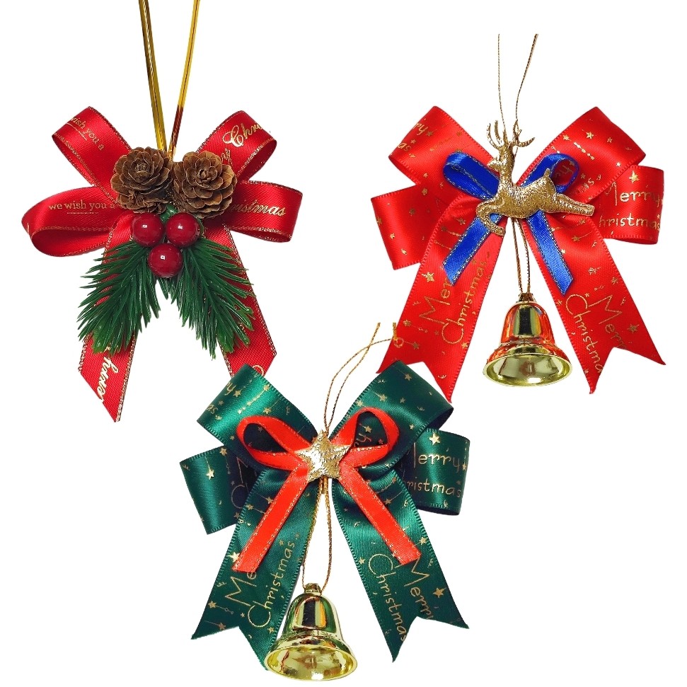 圣诞节铃铛双耳蝴蝶结装饰小配件松枝松针松果红果花环礼盒包装