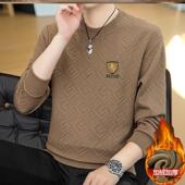 t恤休闲上衣打底衫 加绒加厚男士 潮流长袖 新款 提花圆领卫衣秋冬季