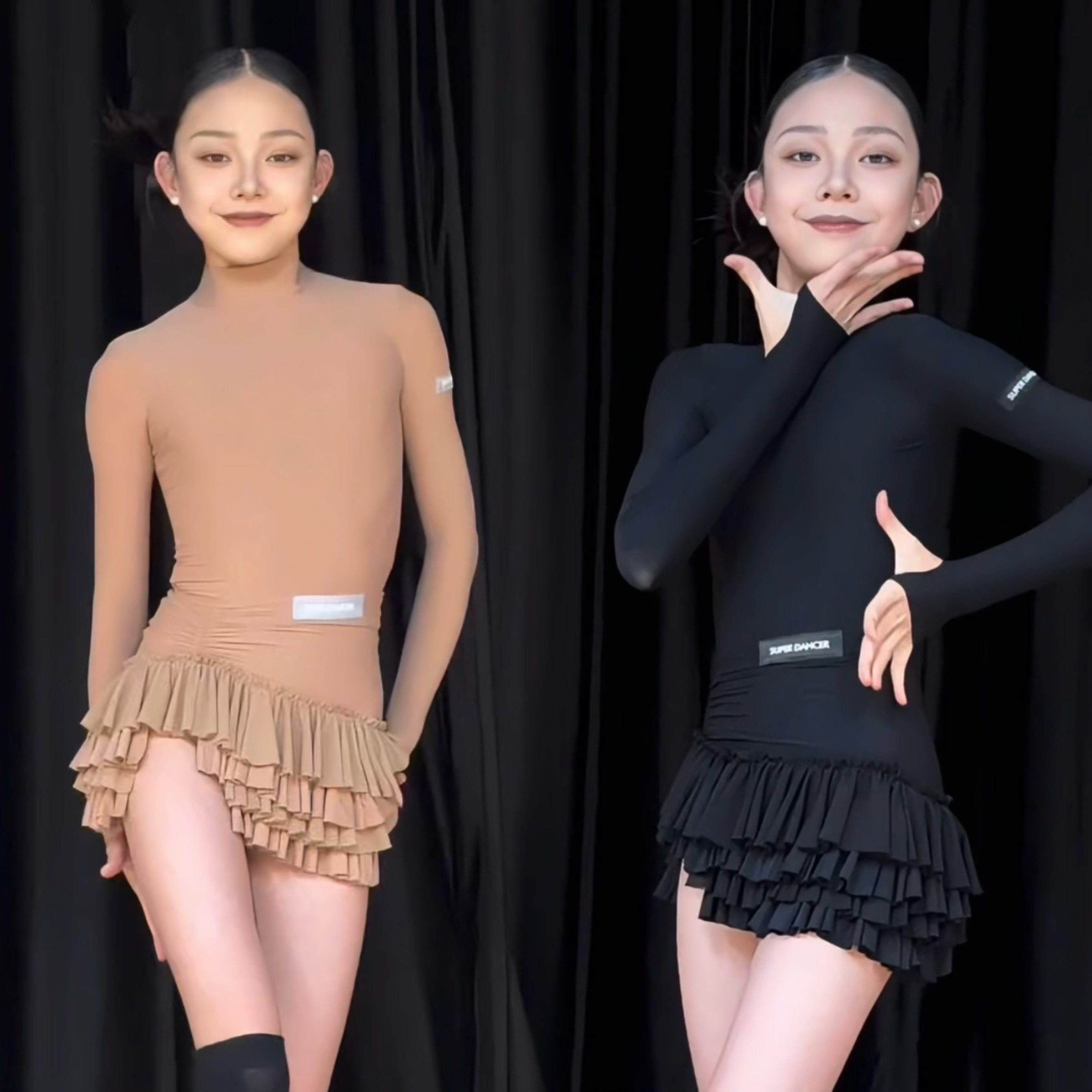 Level舞服高级秋冬贴肤肌底套装长袖高领蛋糕超短裙练习服女童