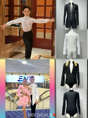 FZS拉丁舞男生男孩高级比赛服设计款花服钻服量身定做赛事赛服