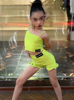 盛佳少儿拉丁舞可爱夏季吊带绿色立体花纹裤裙套装女童跳舞