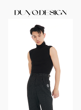 DUYQ《黑与白》男士010黑色高领无袖背心国标拉丁舞练功服