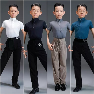 FZS DANCE NS052拉丁男款高领短袖衬衫上衣练功服 四色可选