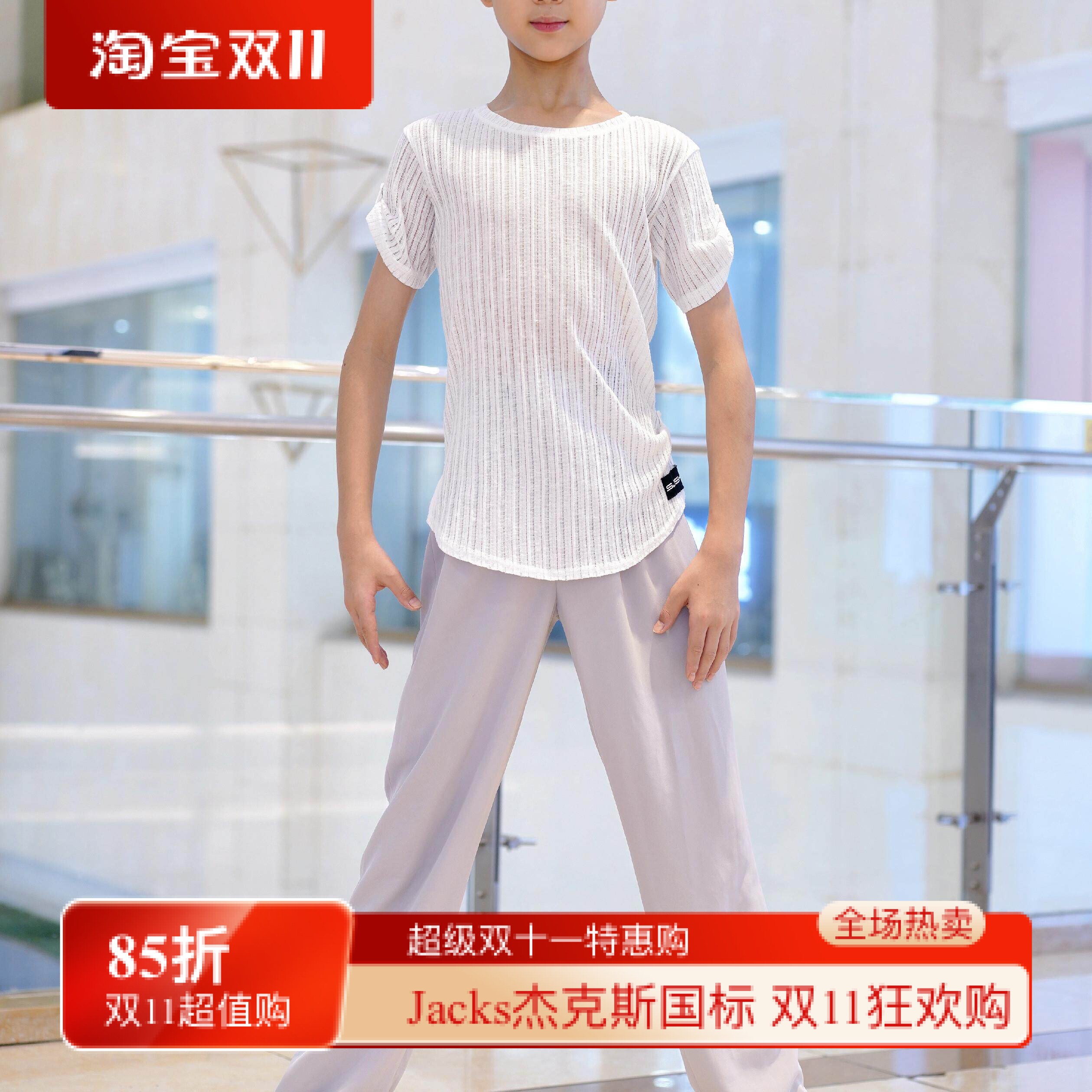 盛佳舞服拉丁舞男生休闲T透气练功服上衣雪花针织条