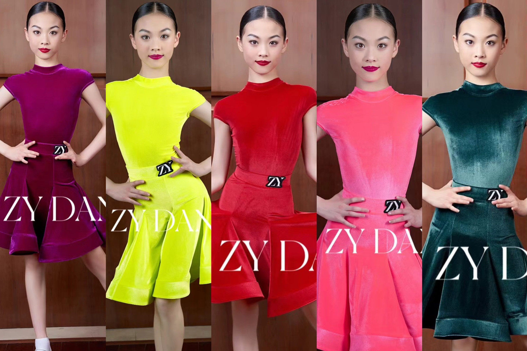 ZYdance舞服少儿拉丁服专业规定比赛服丝绒坎肩袖包肩袖鱼骨赛服