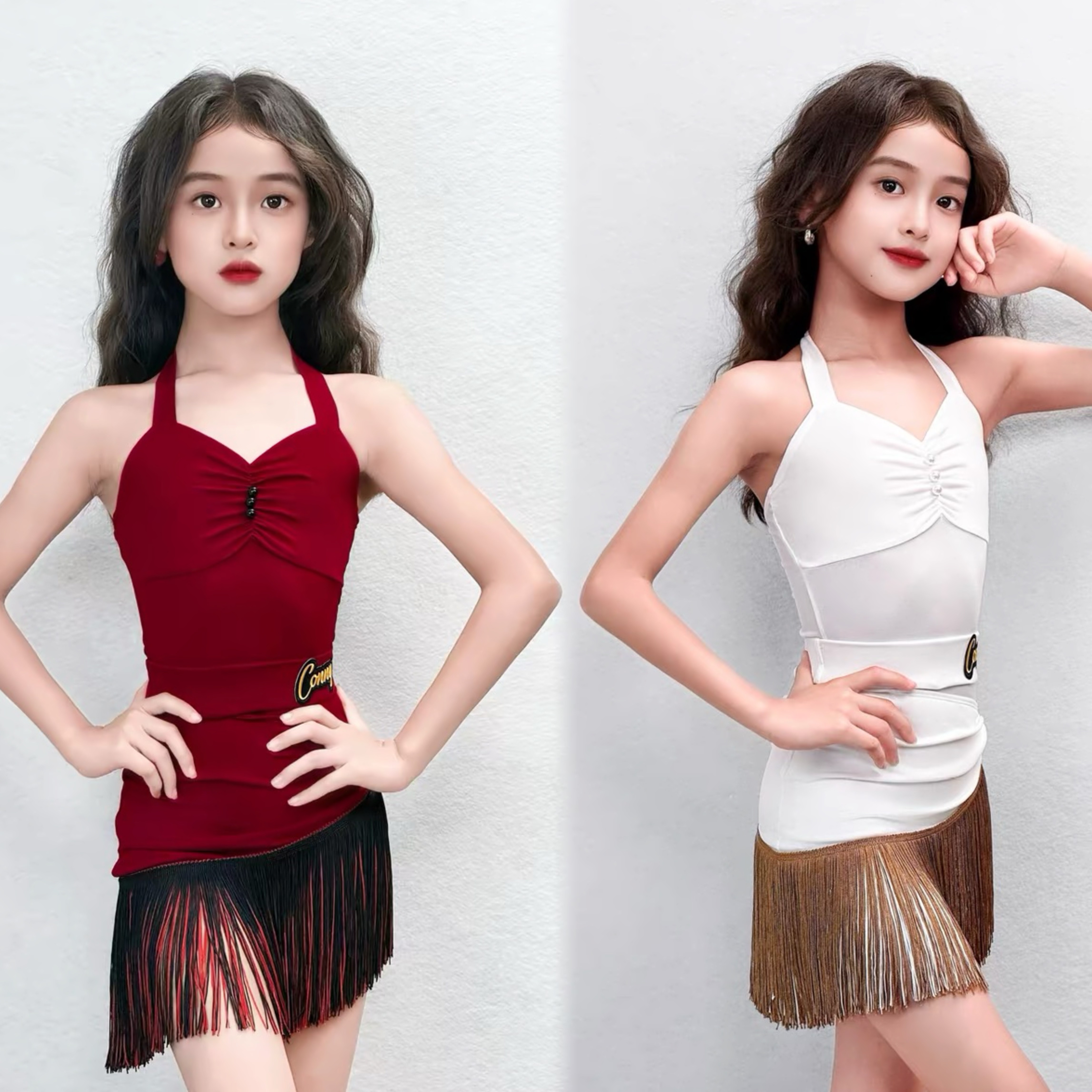 CONNY夏季新款拉丁舞服女儿童吊带上衣流苏裙表演舞蹈训练功服装
