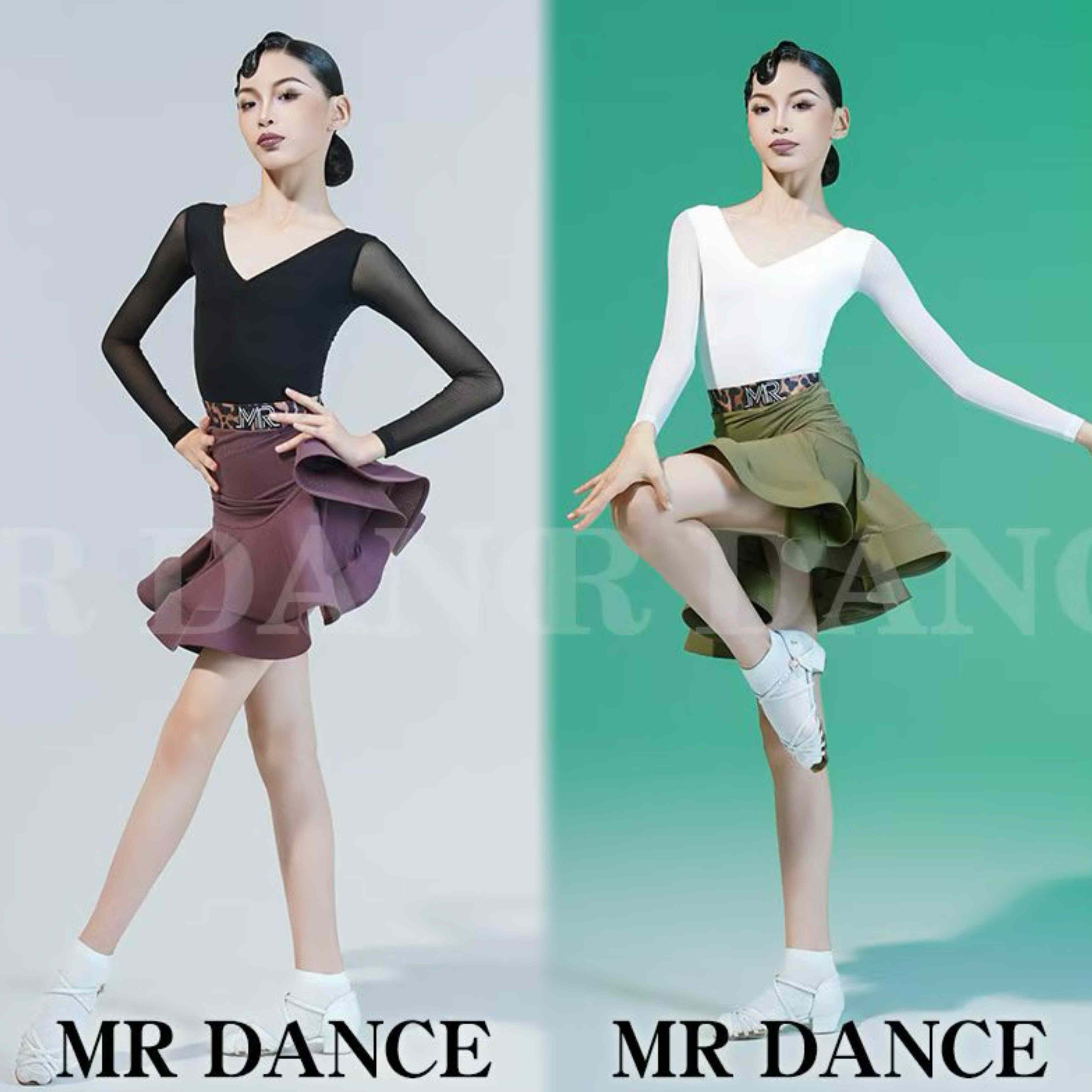 MR舞服FZS旗下秋季少儿拉丁舞女网纱拼接豹纹分体练功服女童跳舞