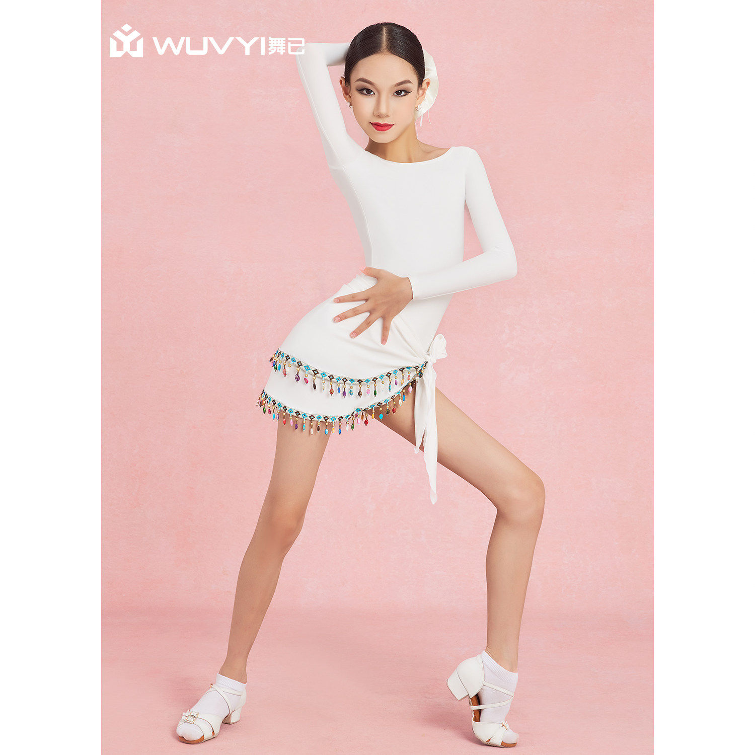 WUVYI「珠绣」儿童新款拉丁舞练功服形体上衣女童舞蹈演出服