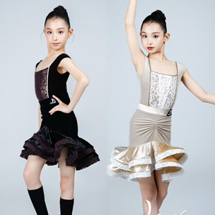 Level舞服少儿拉丁舞精致南法公主无袖坎肩方领套装女童跳舞