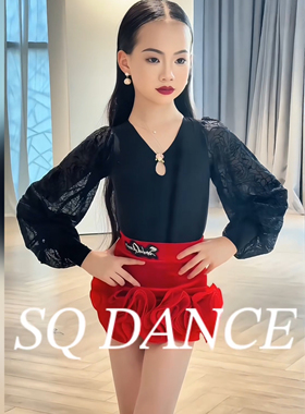 SQ舞服秋冬少儿拉丁舞泡泡网纱小花朵鱼骨蓬蓬裙练习服表演服女童