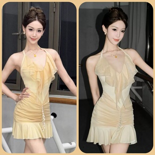 美辰[小鸡黄]拉丁舞服连衣裙冬季爵士舞蹈服成人练功服新品比赛服