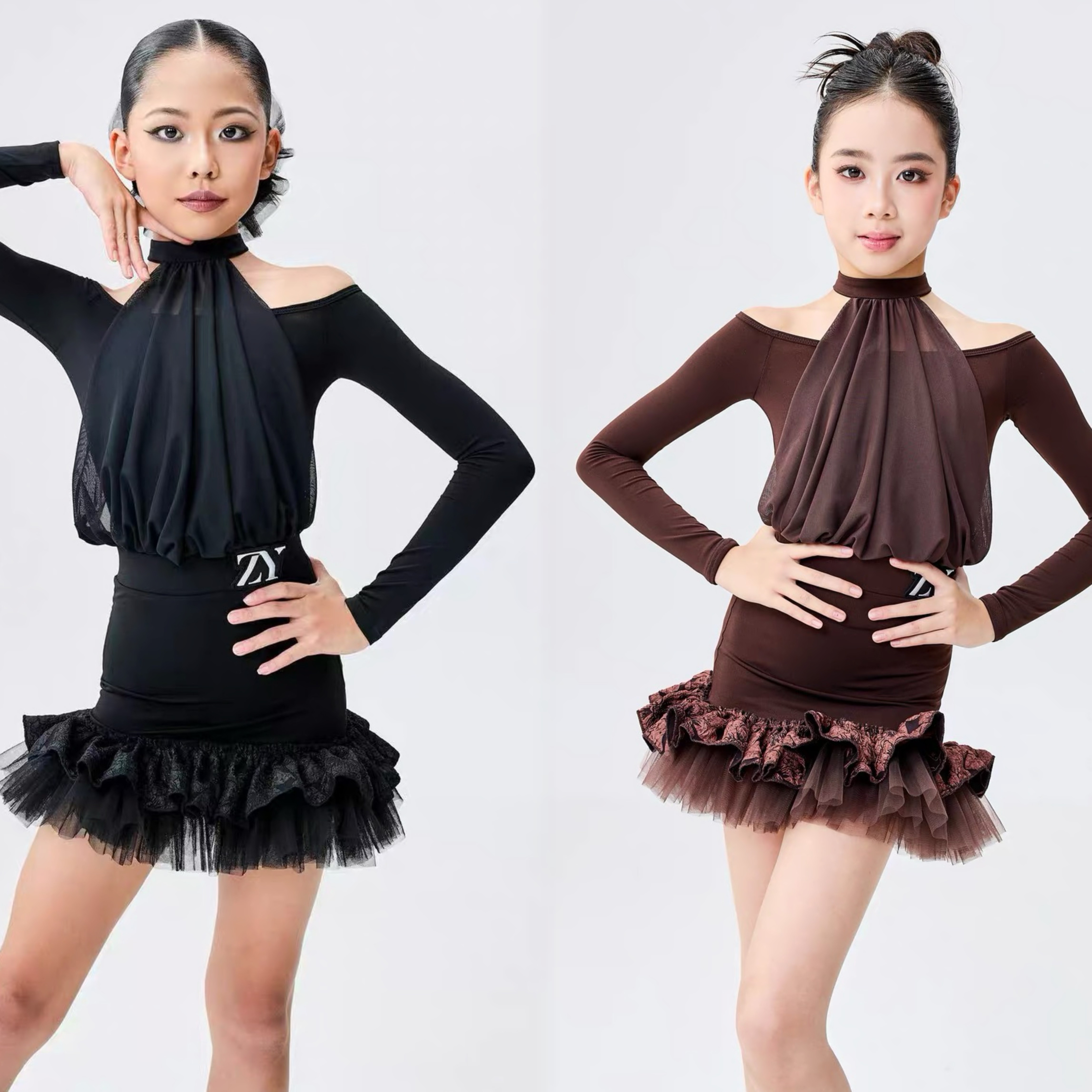 ZY Dance秋冬2026少儿拉丁舞服女童长袖露肩练功服专业训练表演班图片