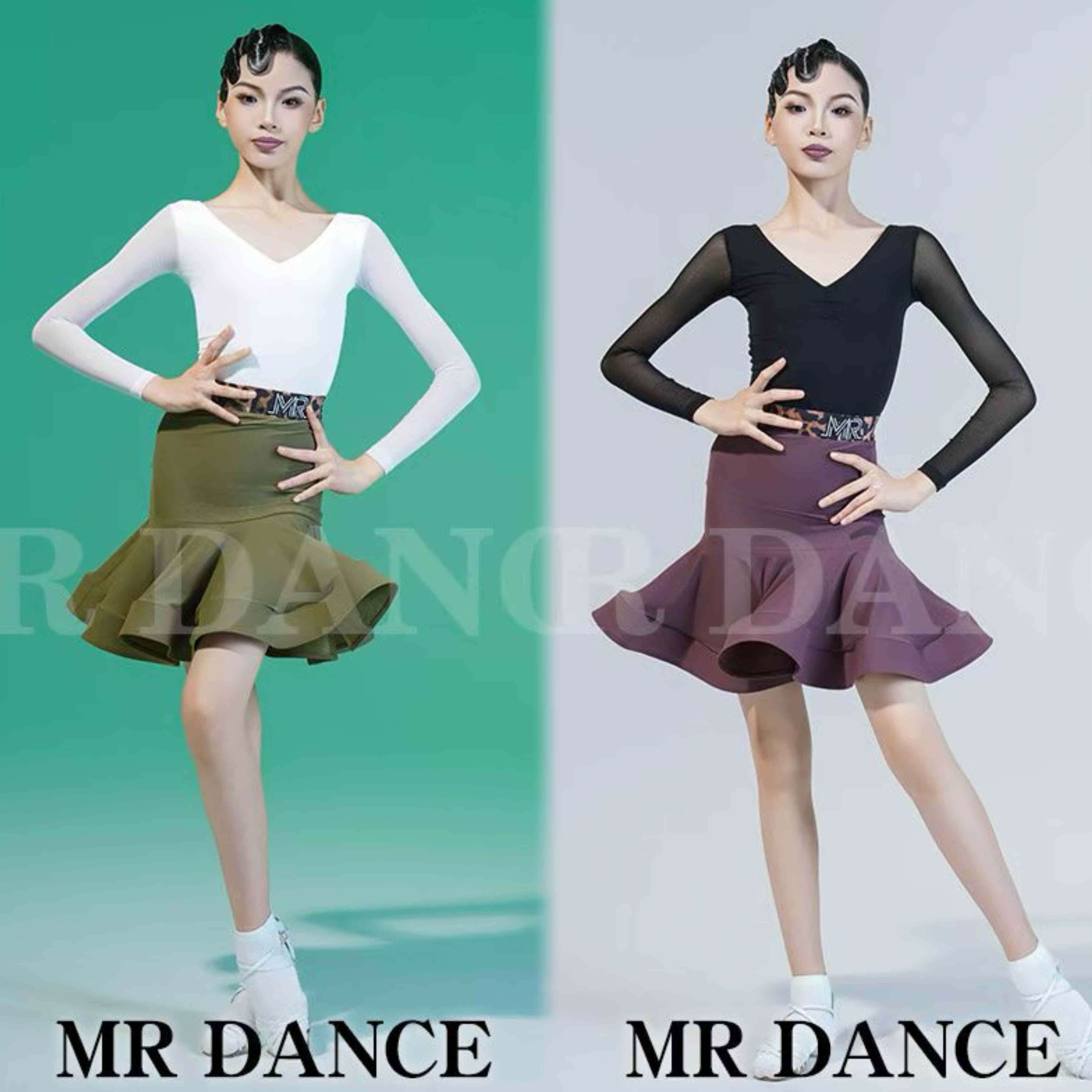 MR舞服FZS旗下少儿拉丁舞秋季女网纱拼接豹纹分体练功服女童跳舞