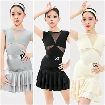 ZY舞服春夏少儿拉丁舞服女童专业练功服分体套装高级练功演出服