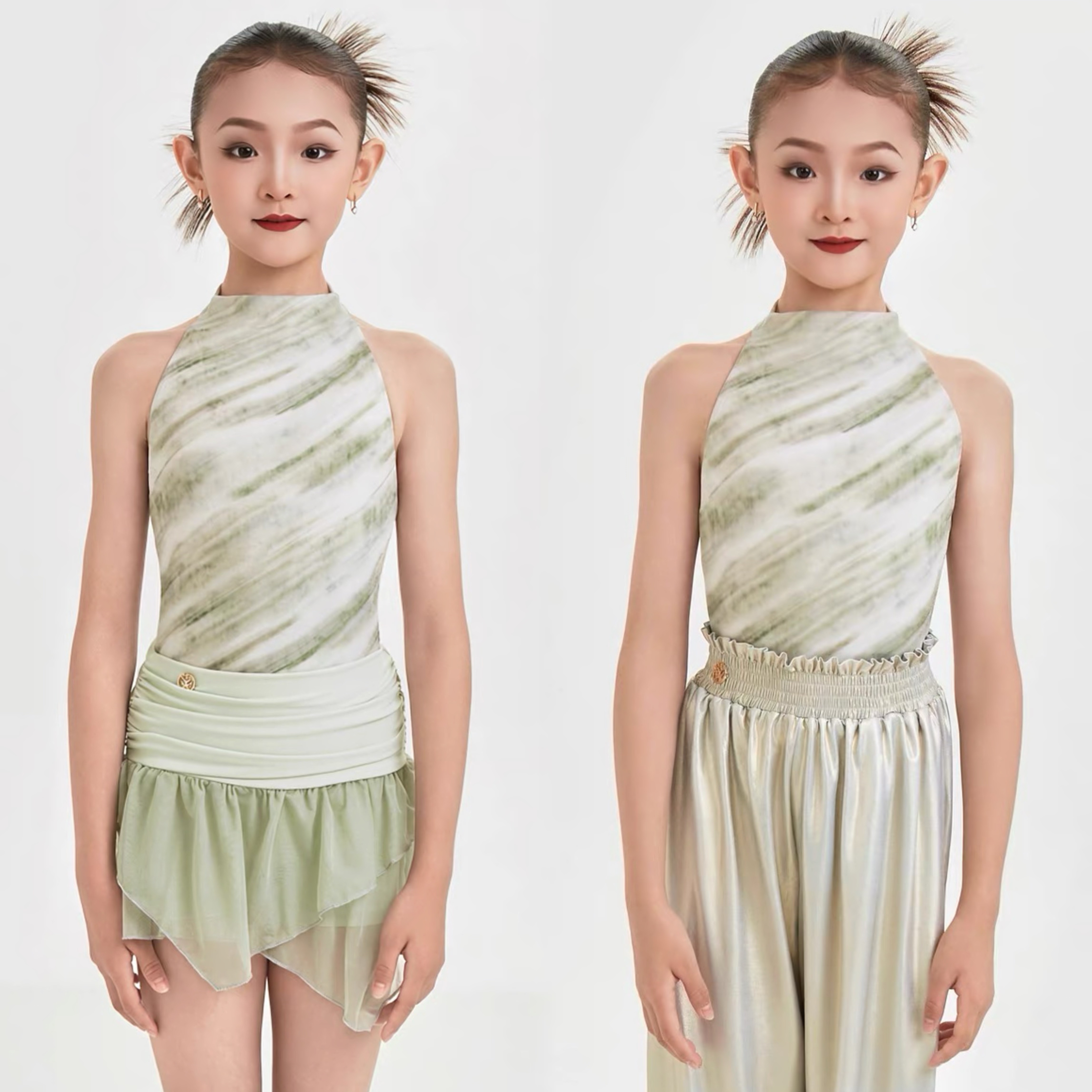 星辰拉丁舞服「森氧运动」森绿撞色格透气轻氧拉丁舞练功服日常