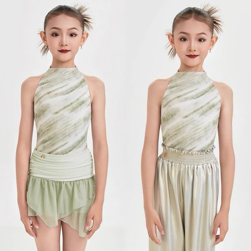 星辰拉丁舞服「森氧运动」森绿撞色格透气轻氧拉丁舞练功服日常