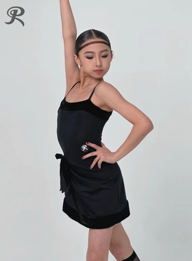 Rdesign女童拉丁舞少儿夏季露背交叉连衣裙套装女童恰恰伦巴