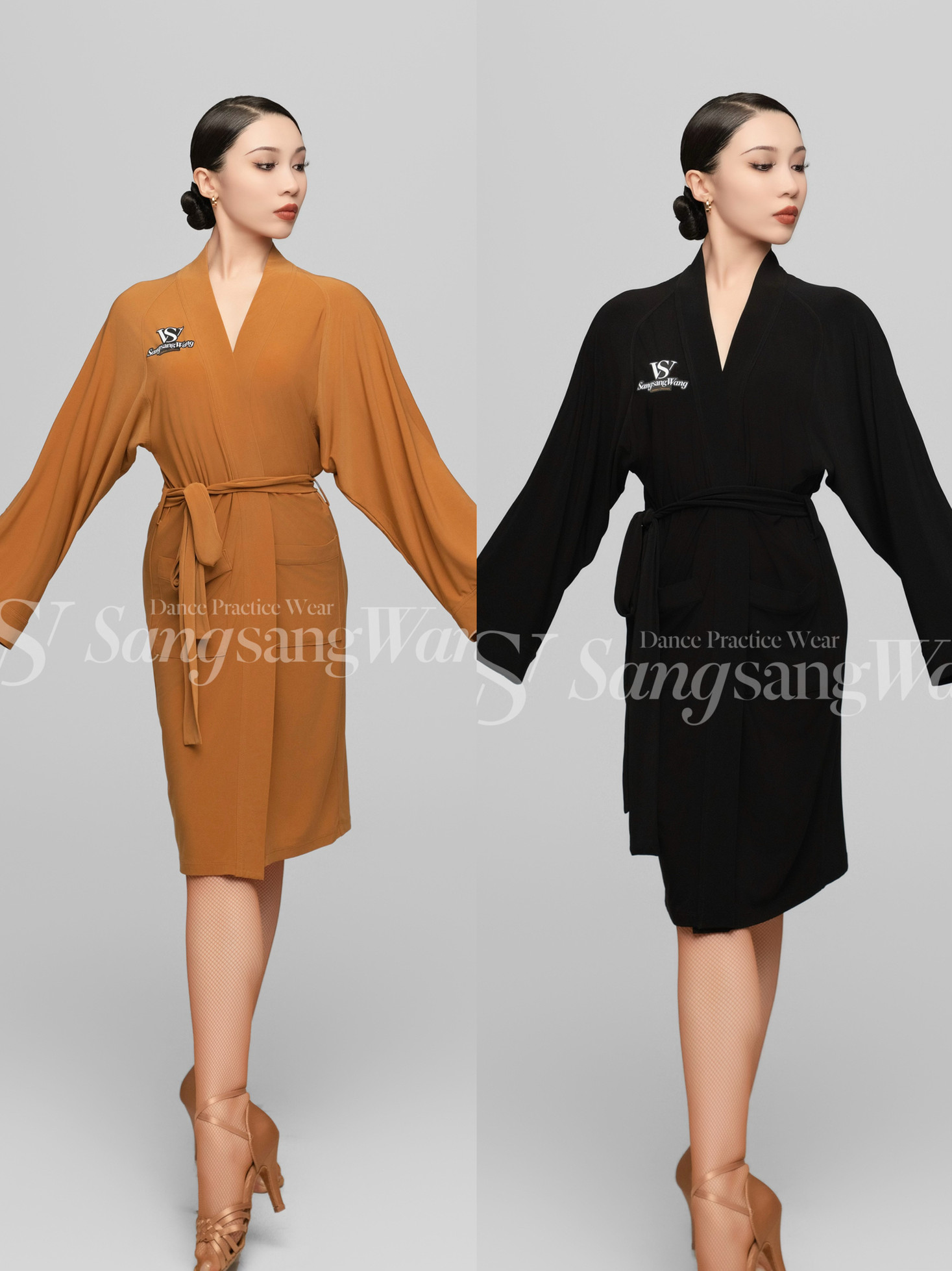 sswang舞服女士赛袍百搭外披防寒保暖精致腰带练习服比赛长袖跳舞