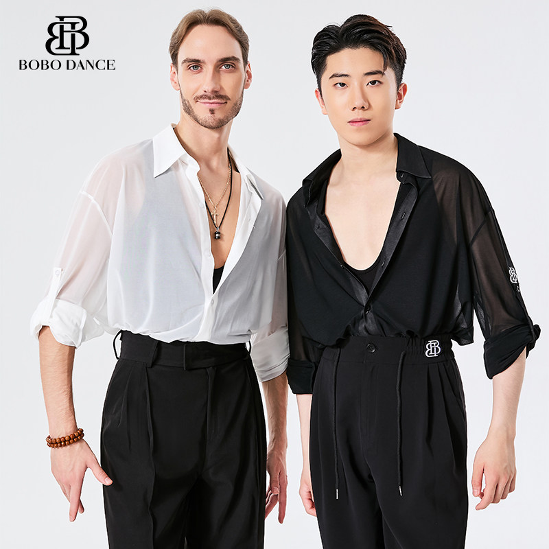 BOBO男士拉丁舞服高端新款专业练功服成人个性表演上衣衬衫舞蹈服