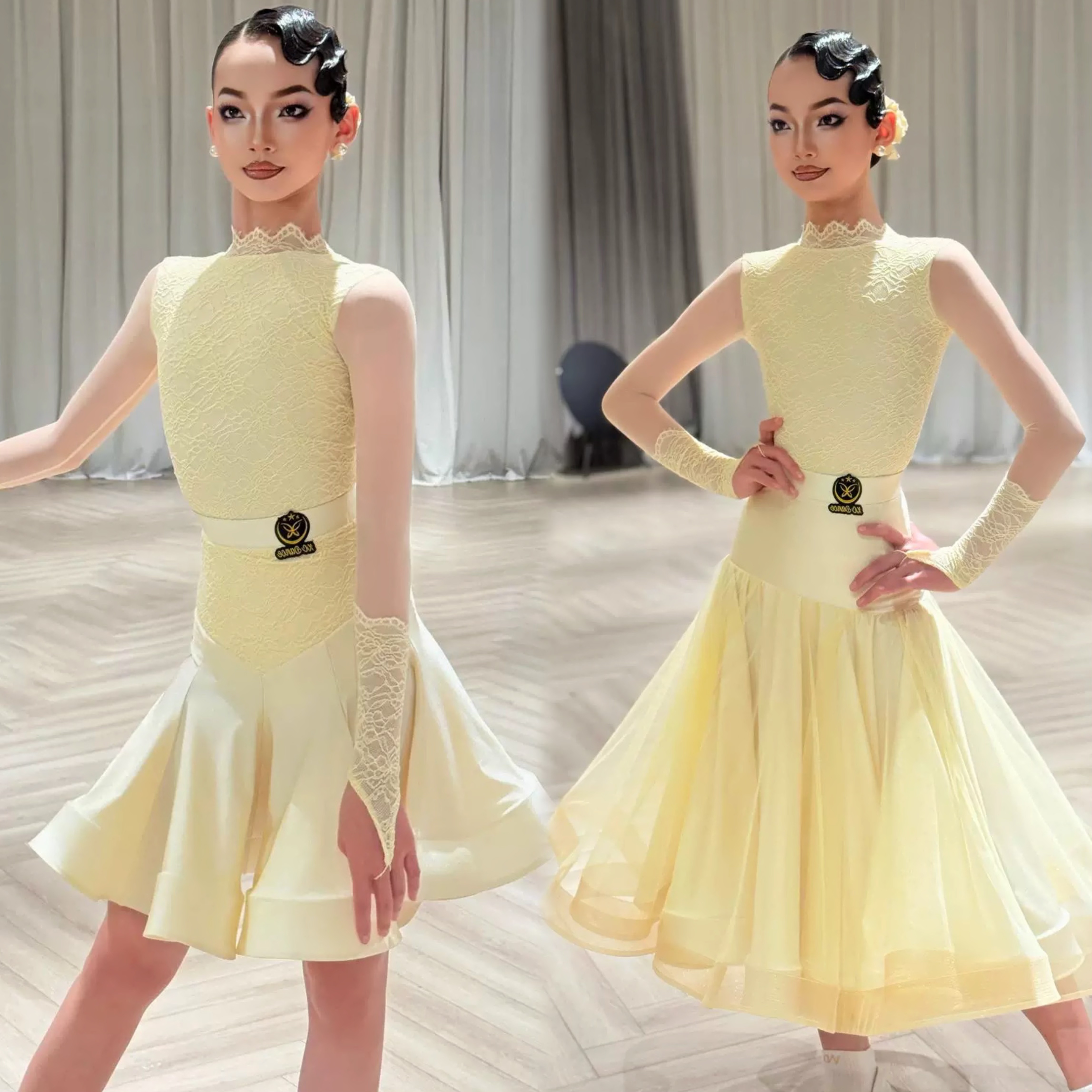星辰拉丁舞服训练「高定蕾丝」金标摩登裙儿童拉丁舞规定服赛服
