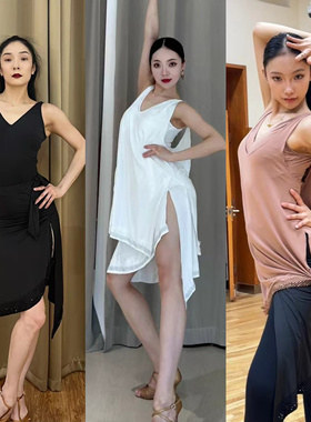 Hazel舞服拉丁舞女士带钻三色罩衫上衣不规则设计专业练习服跳舞