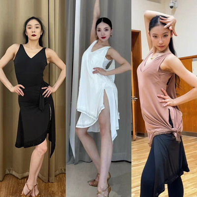 Hazel舞服拉丁舞女士带钻三色罩衫上衣不规则设计专业练习服跳舞