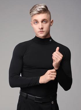 拉丁舞服摩登长袖黑色高领弹力上衣专业国标舞练功服