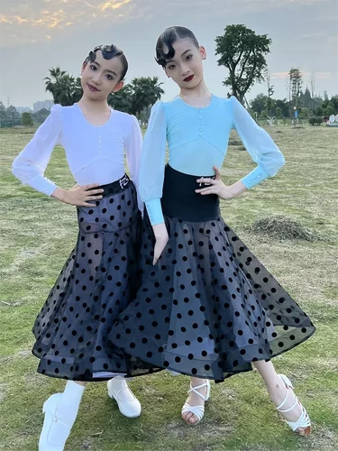 FZS舞服少儿拉丁舞摩登舞波点练习服套装华尔兹大摆鱼骨练习服