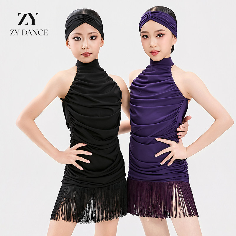 ZYDance夏季少儿拉丁舞女童无袖连衣裙女流苏高级感练习服表演服