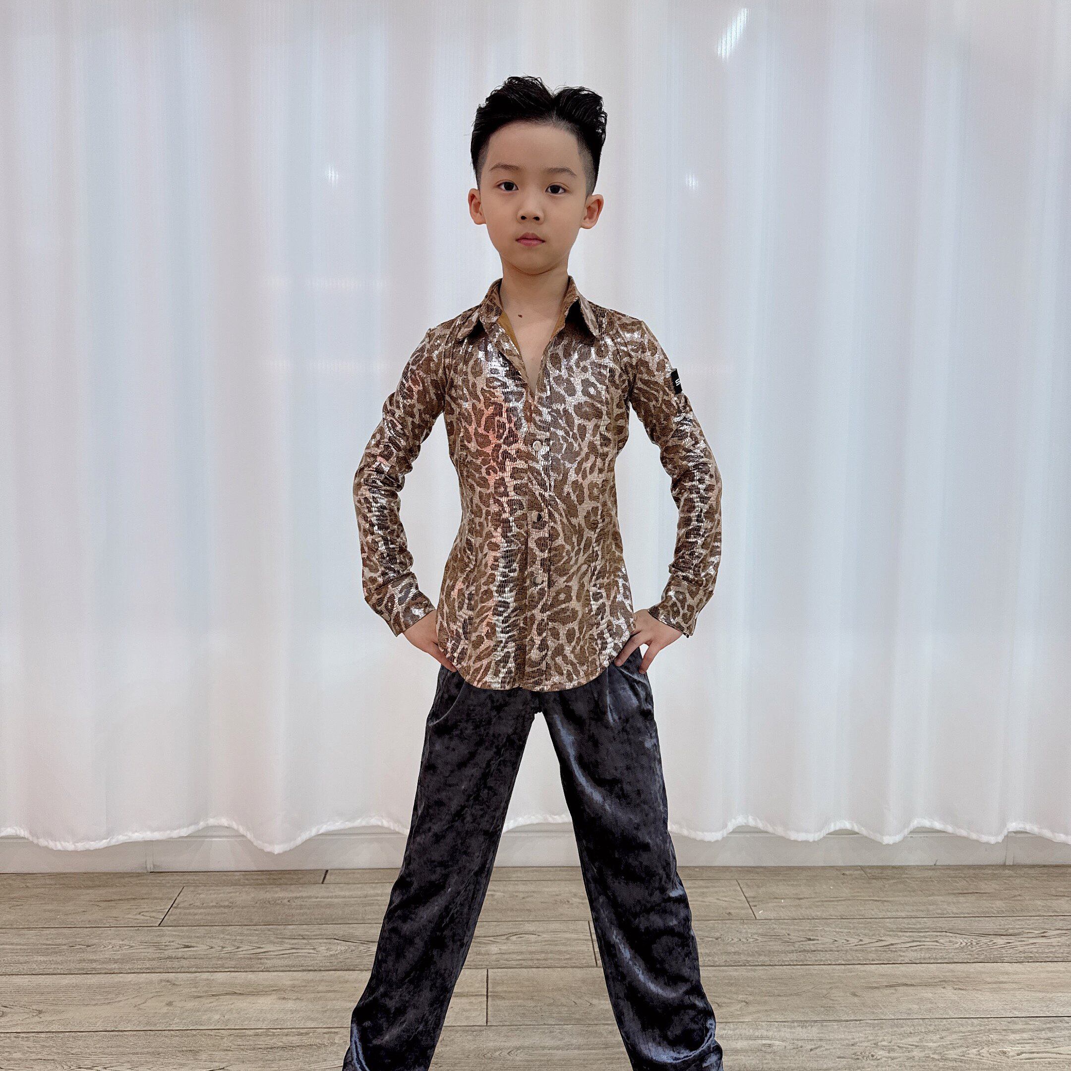 盛佳舞服少儿拉丁舞男生帅气衬衣钻石绒裤子男孩表演服练习服男童