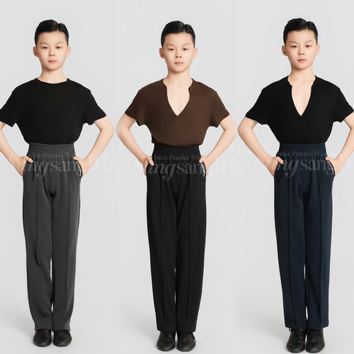 sswang舞服少儿拉丁舞男童帅气静垂云感直筒裤男孩跳舞裤子练习服