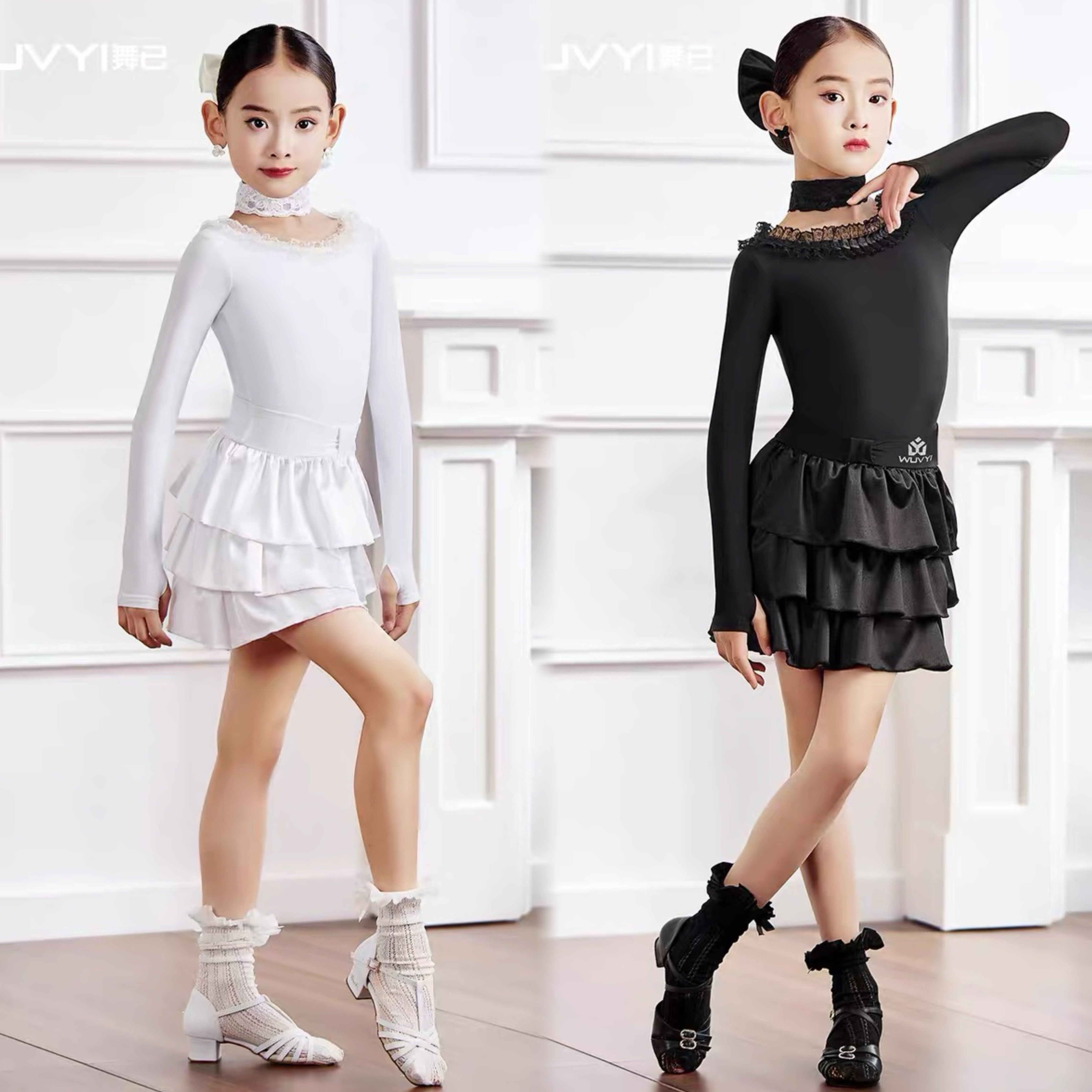 WUVYI「偏爱」新款女童舞蹈训练演出服套装儿童拉丁舞练功服