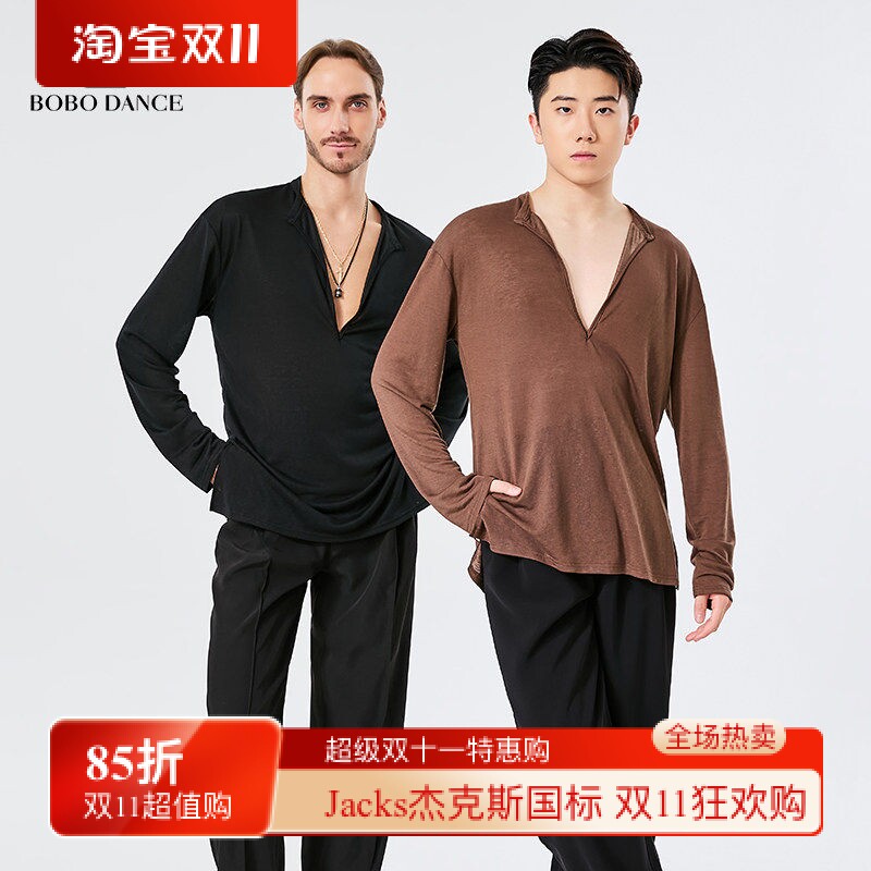 BOBO男生拉丁舞服装高端新款专业练功服男士成人宽松艺考长袖上衣
