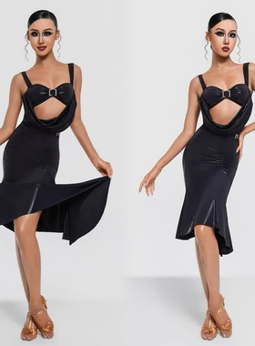 FZS舞服青少年院校系列F015成人吊带镂空包臀裙拉丁舞套装 黑色