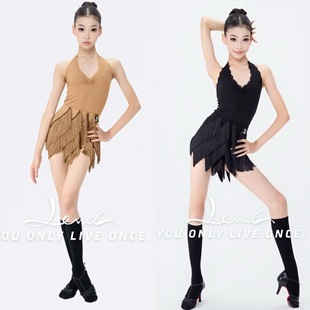 Level舞服高级少儿拉丁舞挂脖流苏分体练习服精英女童表演服质感