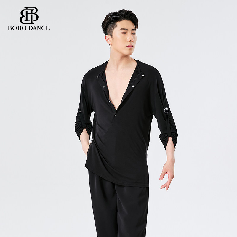 BOBO新款男生拉丁舞服T恤男士国标舞专业训练拉丁练功服舞蹈上衣