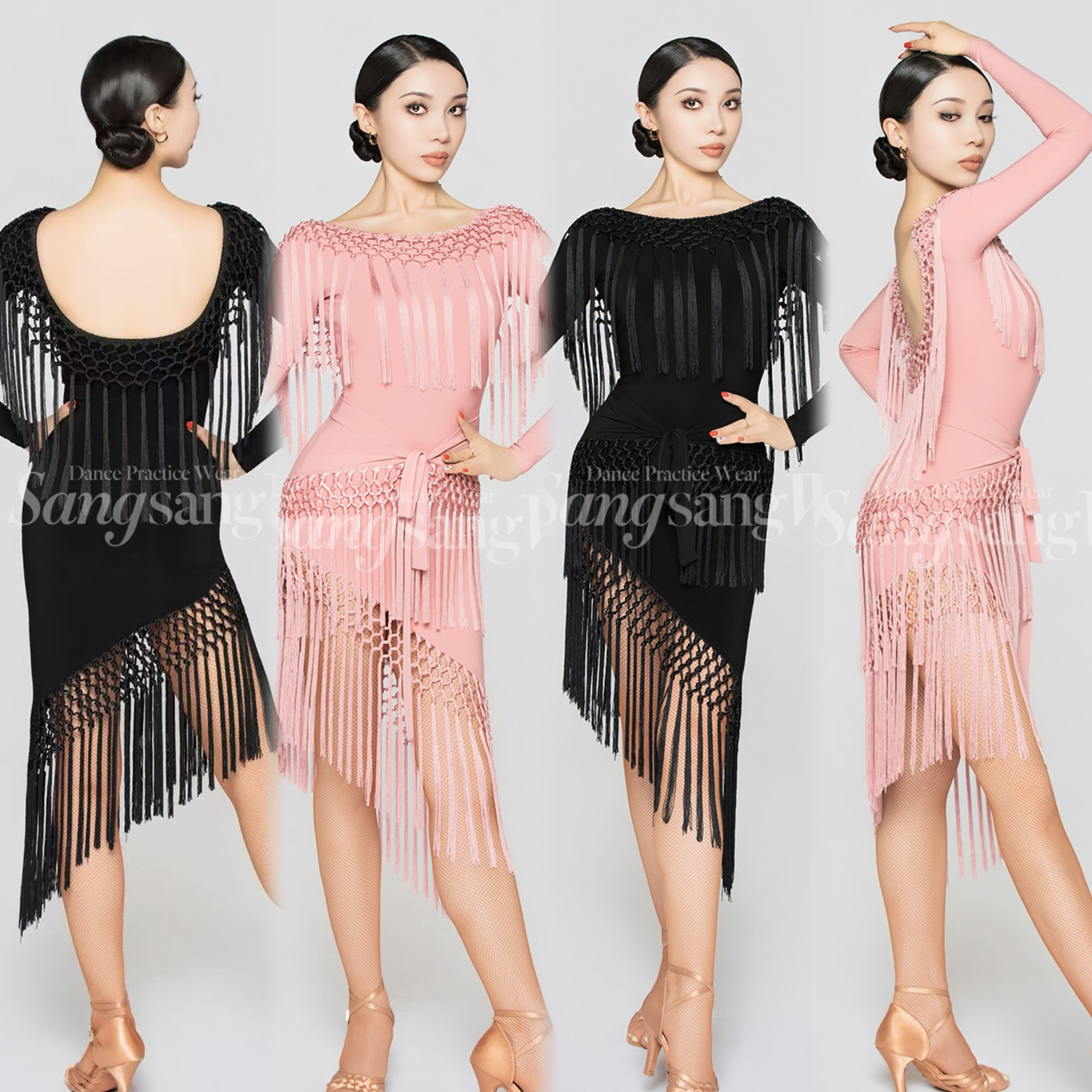 sswang舞服拉丁舞女士秋冬手工编织流苏连衣裙跳舞练习服围裙腰带