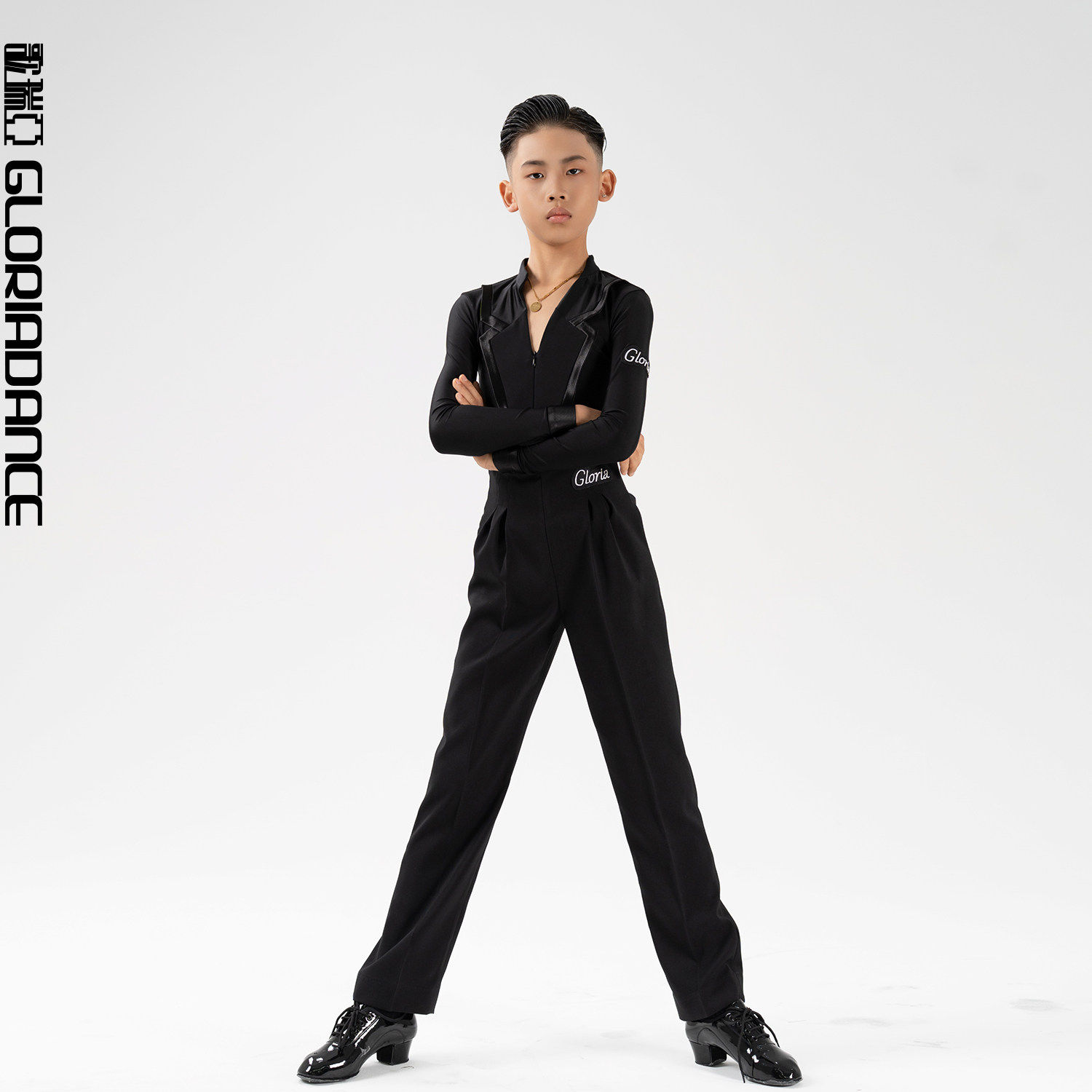 歌瑞亚拉丁舞服男童v领长袖2026新款秋冬日常训练功表演舞蹈服