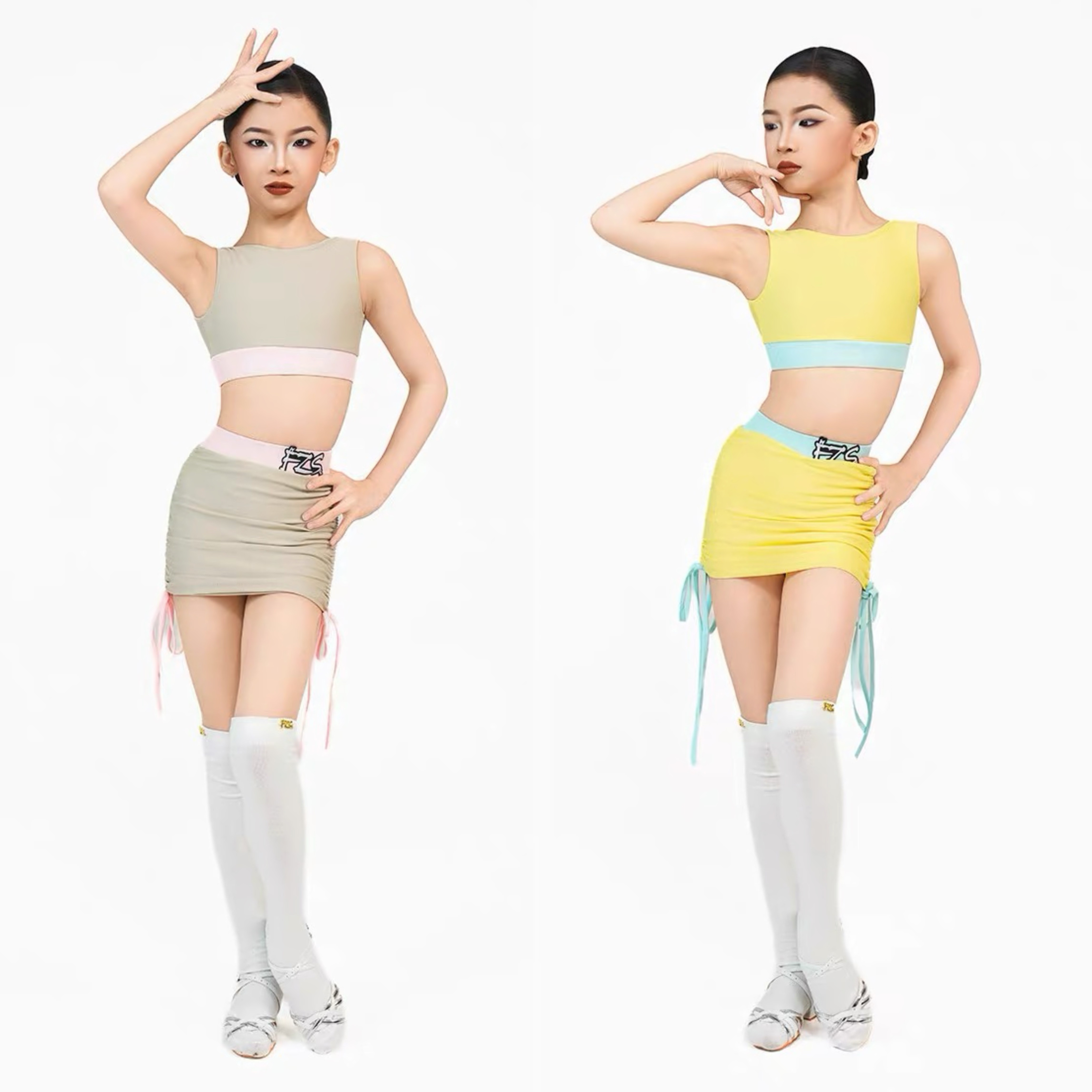 FZS舞服少儿拉丁舞2026夏季新款拉丁舞女运动风背心抽绳短裙套装