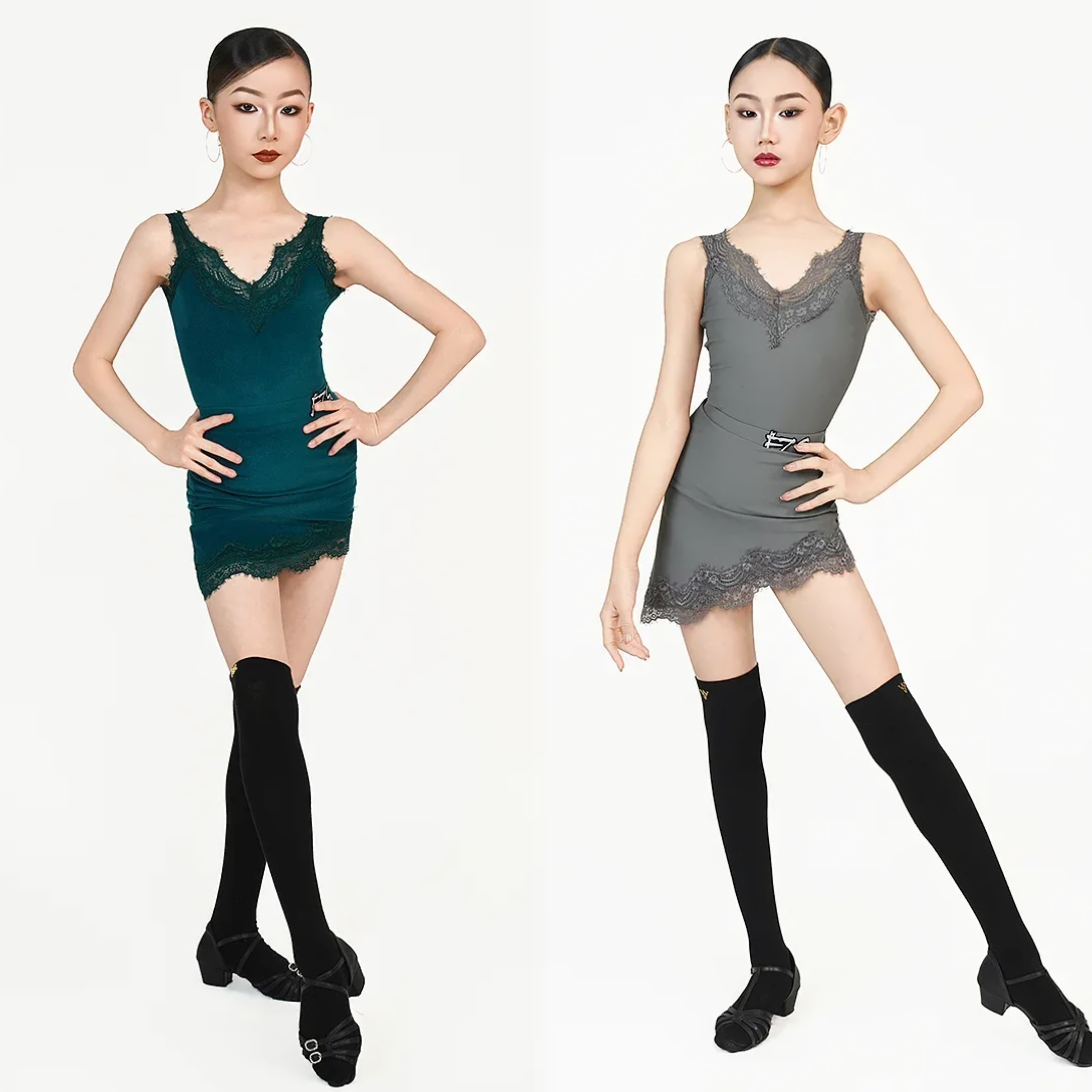 FZS舞服少儿拉丁舞夏季2026新款丝绒拼接蕾丝吊带练功服女童跳舞