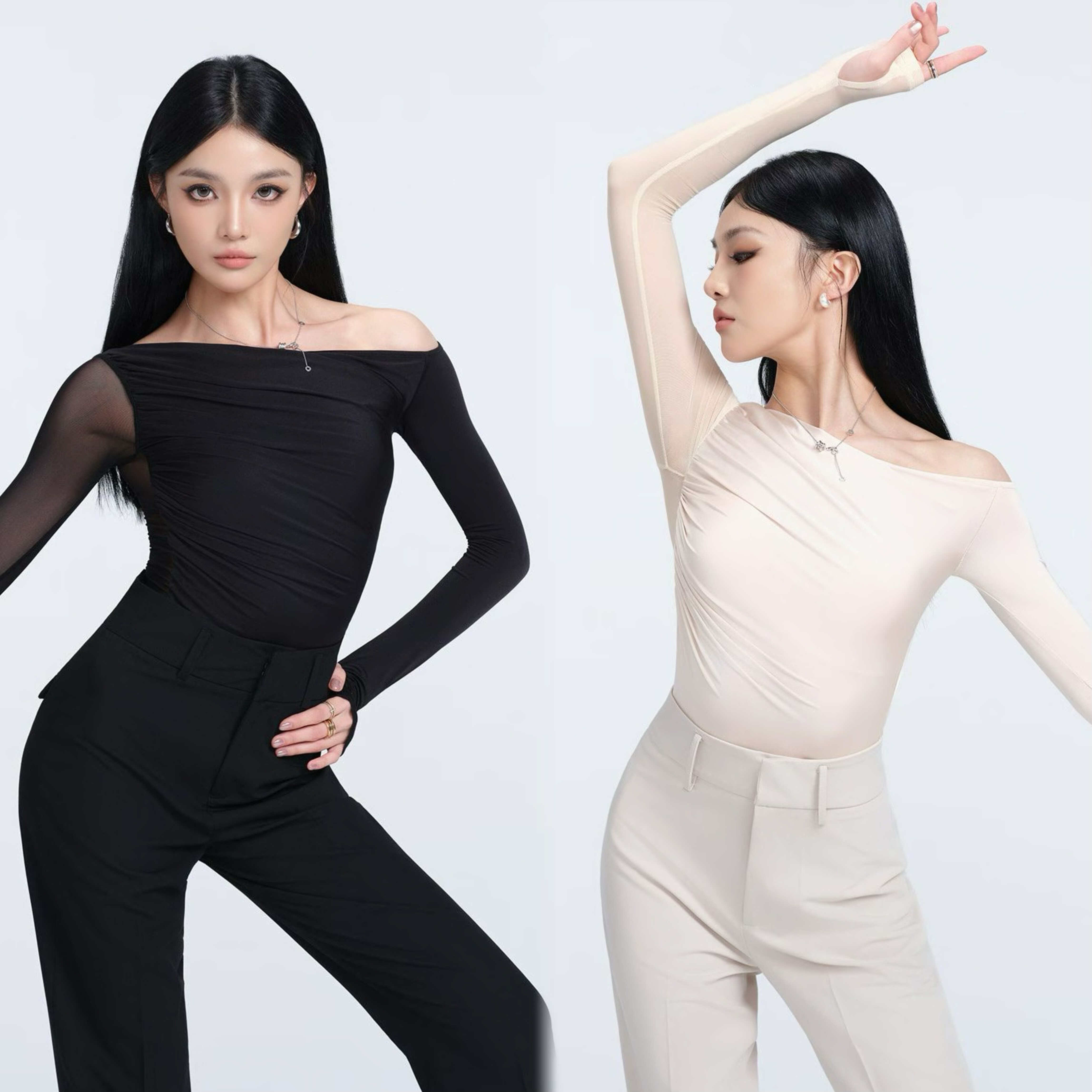 WAVE未午舞服拉丁舞服女士原创秋冬成人教师服光与褶上衣练习服