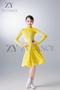 ZY舞服少儿拉丁舞秋冬丝绒韩国绒高级比赛服规定服高领套手指女童