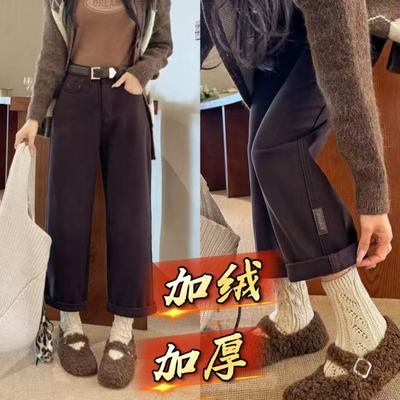 冬季新款加绒加厚牛仔九分裤