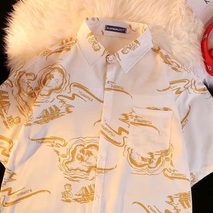 vintage复古着男女泰国夏威夷ins衬衣 港风美式 短袖 树叶水果花衬衫