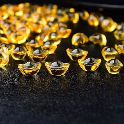 琉璃天然黄水晶小元宝招财进宝七彩琉璃摆件装饰开业礼品放聚宝盆