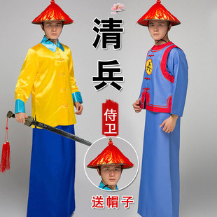 古装男清朝黄马褂御前带刀侍卫护院官服亲兵官差小兵士兵演出服装