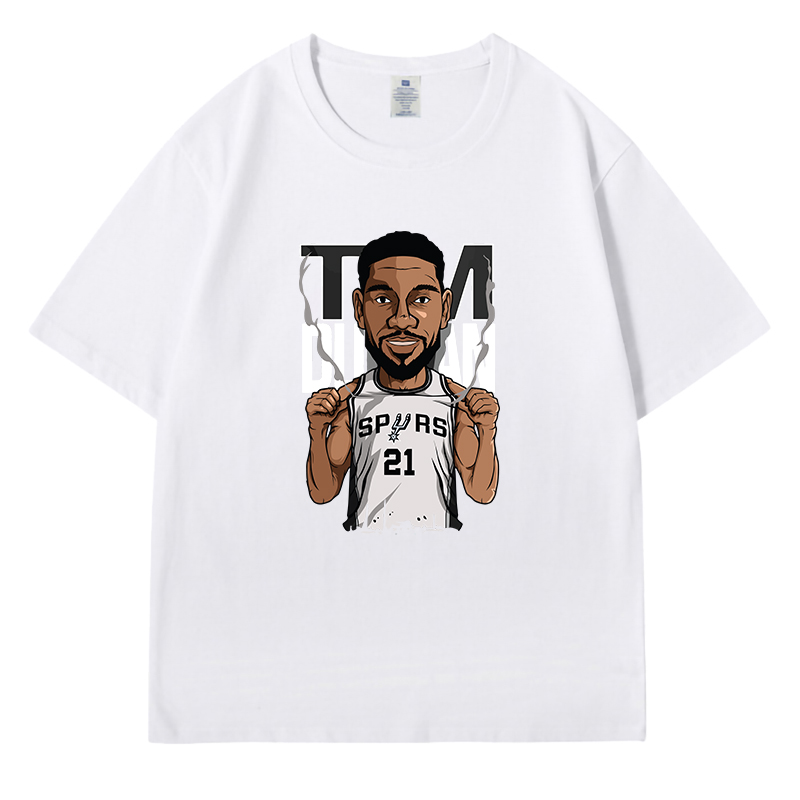 马刺队21号休闲运动训练直喷T恤夏季潮蒂姆邓肯短袖男纪念篮球衣