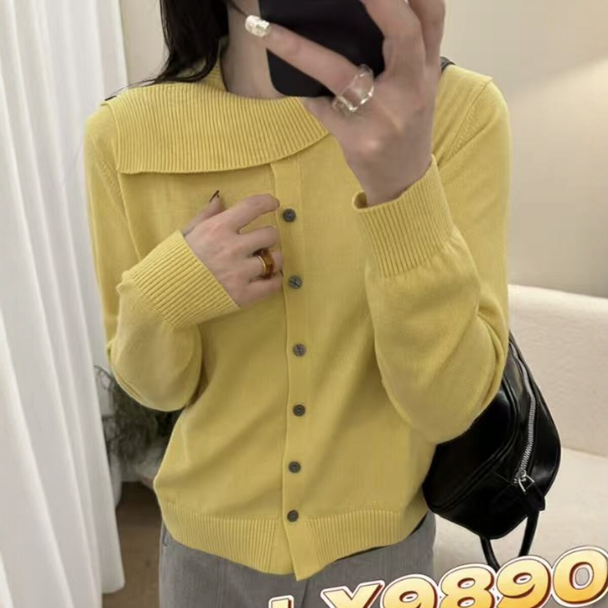 2026春季新款韩系宽松不规则翻领精细羊毛针织开衫女百搭上衣外套